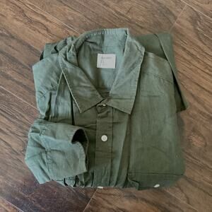 Olive Green Linen Blend Button Down